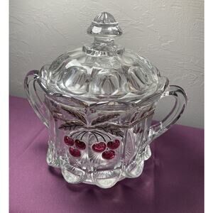 Mosser Art Glass Cherry Thumbprint Cookie Jar With Lid